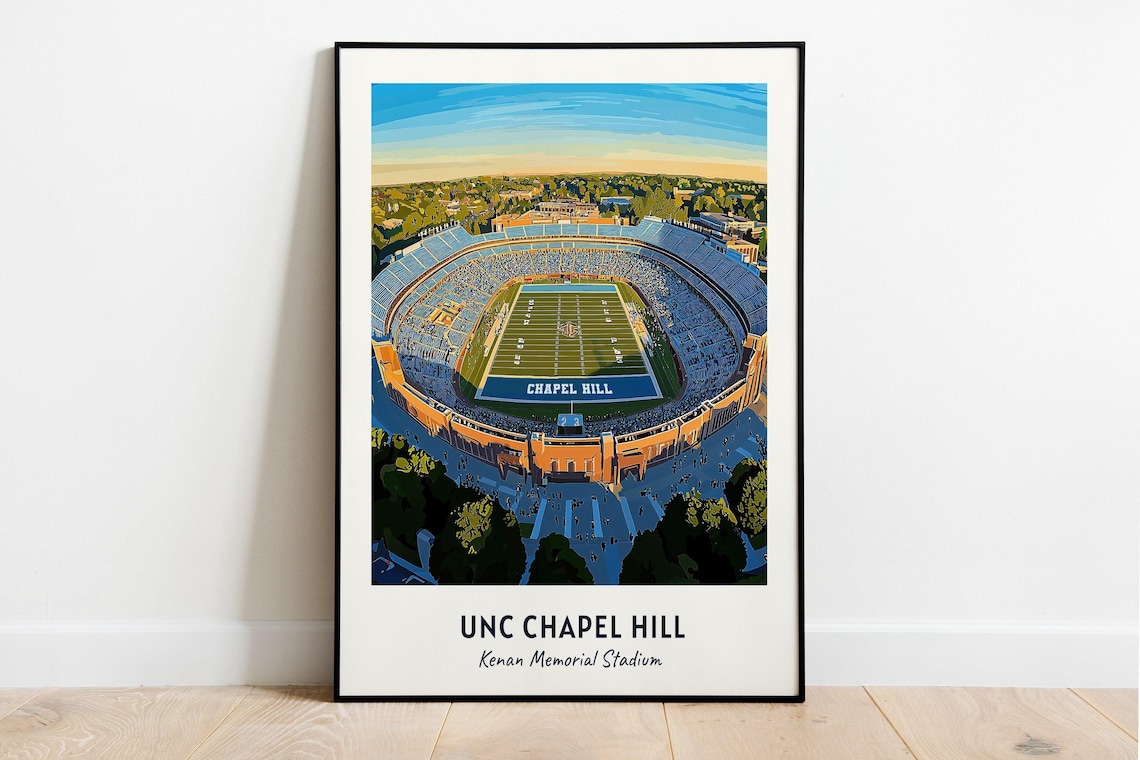 UNC Chapel Hill Kenan Memorial Stadium Aerial Dusk Tar Heels Poster - Image 3