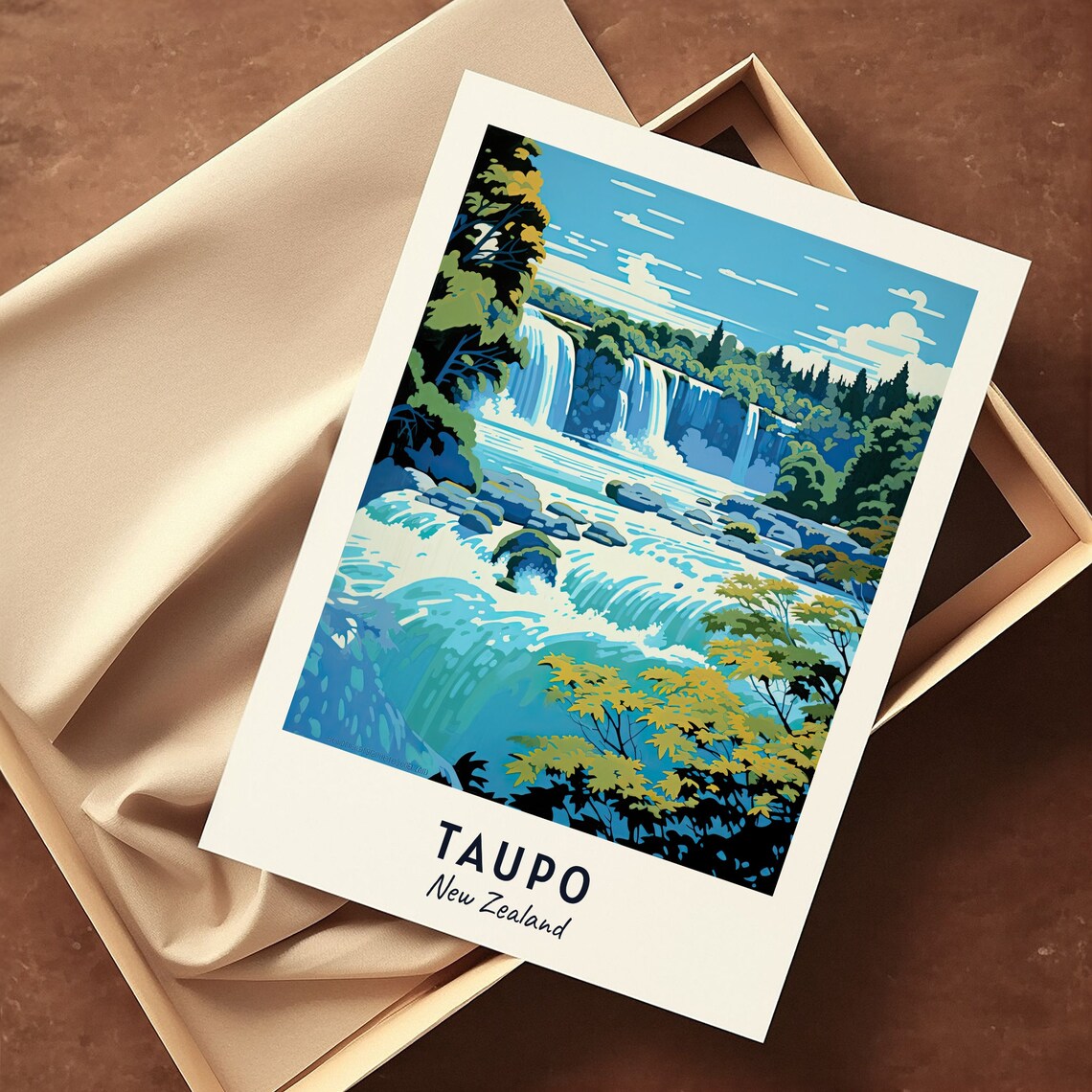 Taupo New Zealand Cascading Waterfall River Rapids Nature Travel Poster - Image 3