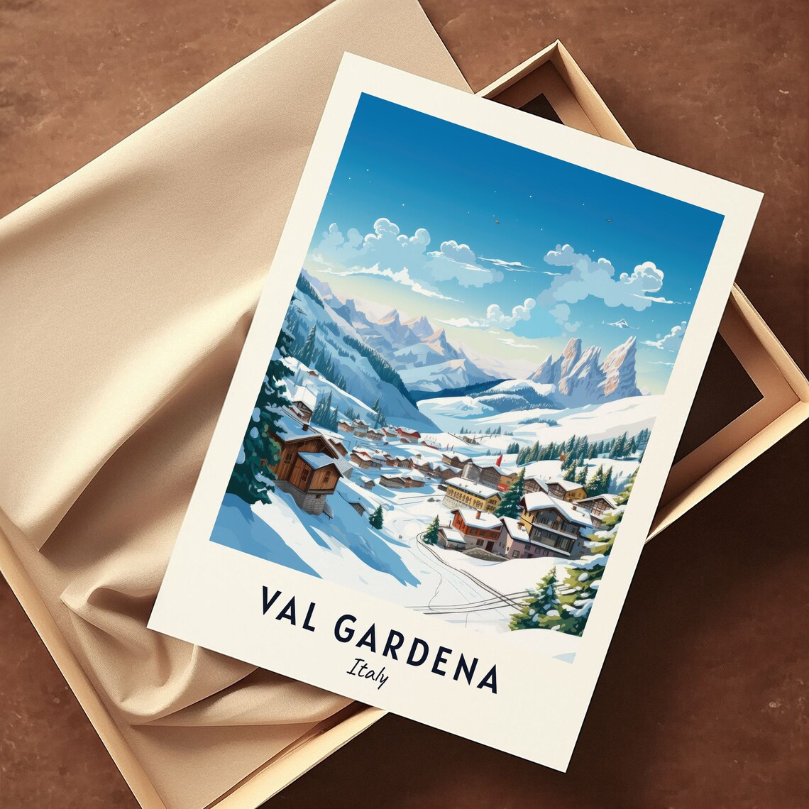 Val Gardena Italy Dolomite Spires Above the Village Winter Poster - Image 3