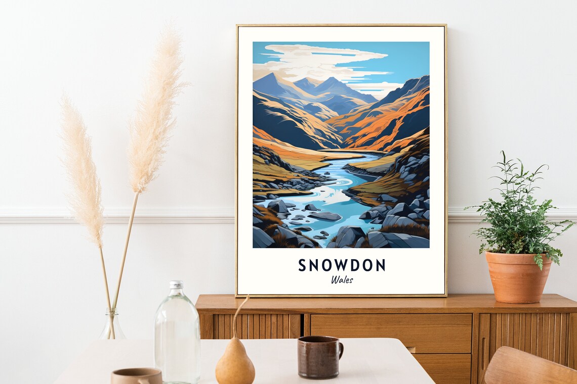 Snowdon Wales Golden Autumn Mountain Valley River Scene Poster - Image 2