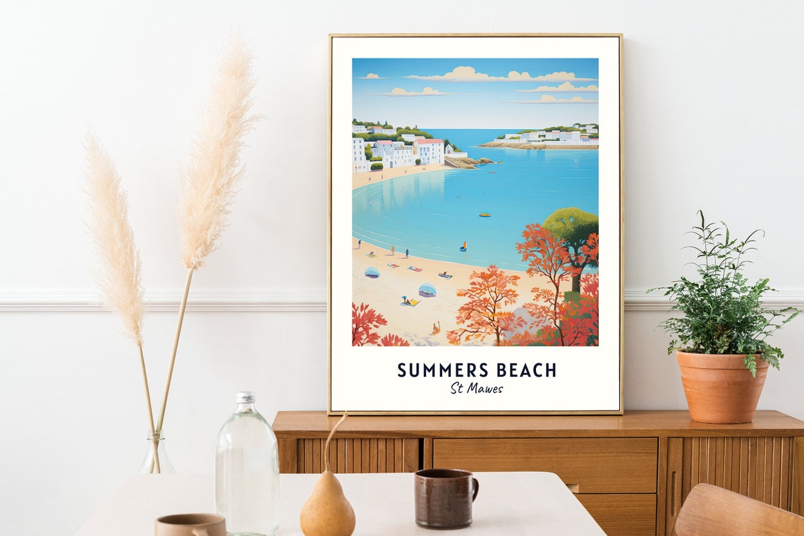 Summers Beach St Mawes Cornwall Bathers Bay Coastal Travel Poster - Image 2