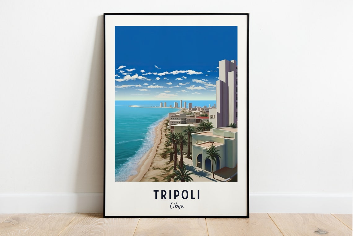 Tripoli Mediterranean Coastline and Beaches Libya Travel Poster