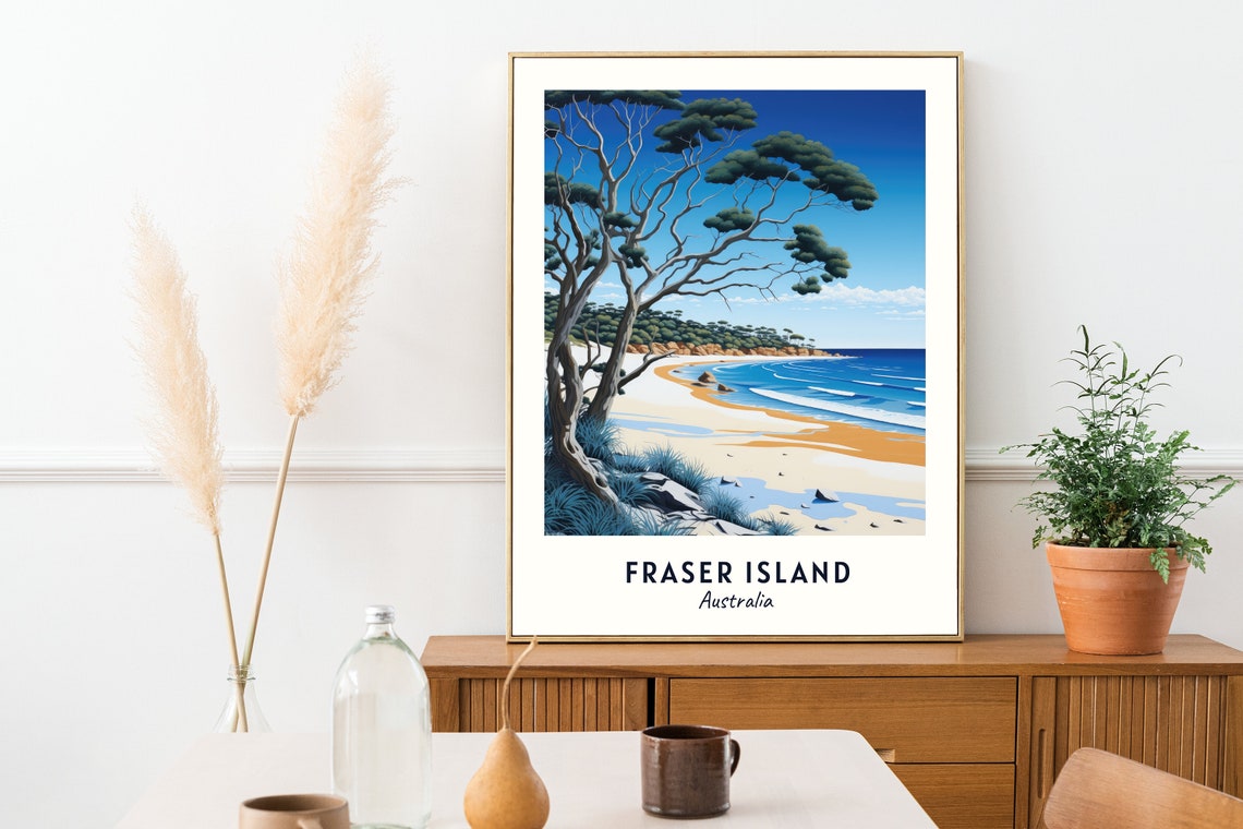 Fraser Island Australia Sandy Beach and Gum Tree Travel Poster - Image 2
