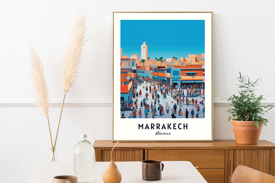 Jemaa El Fnaa Square Travel Poster, Marrakech Morocco - Image 2