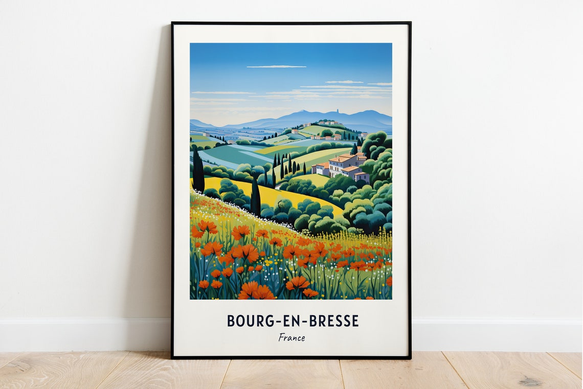 Bourg en Bresse France Poppy Fields Rolling Hills Travel Poster