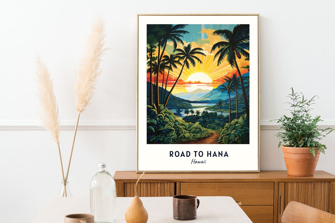 Road to Hana Hawaii Jungle Road Sunset Palm Canopy Drive Poster - Image 2