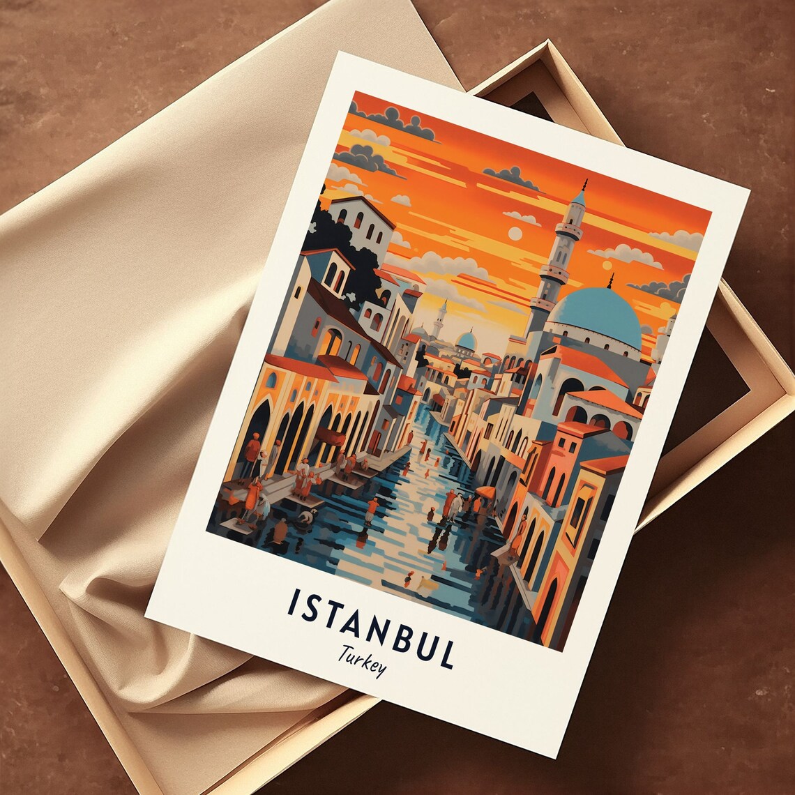 Istanbul Turkey Blue Dome Mosque Street Sunset People Travel Poster - Image 3