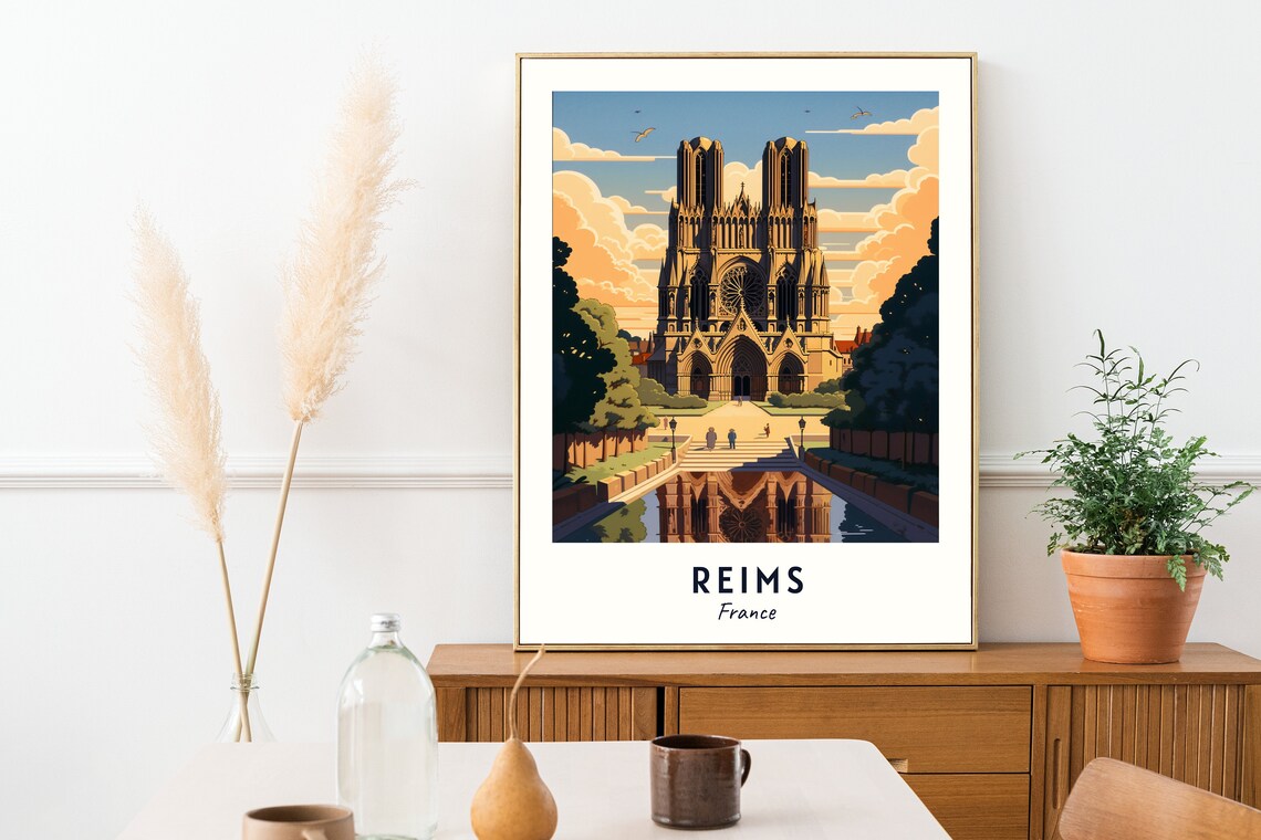 Reims France Gothic Cathedral Twin Towers Travel Poster Home Decor - Image 2