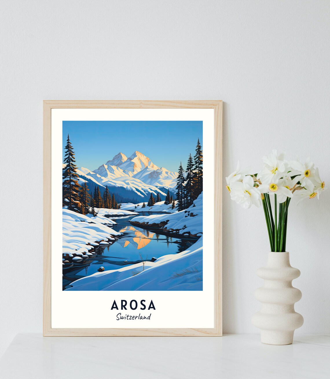 Arosa Switzerland Snowy Alpine Lake Peak Winter Wonderland Poster - Image 2