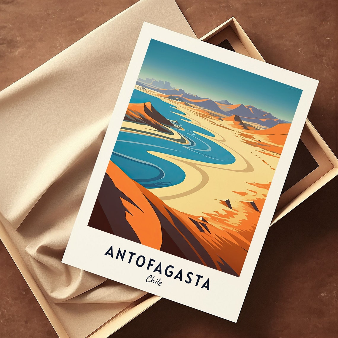 Antofagasta Chile Desert Coast Winding Blue Lagoon Hills Poster - Image 3