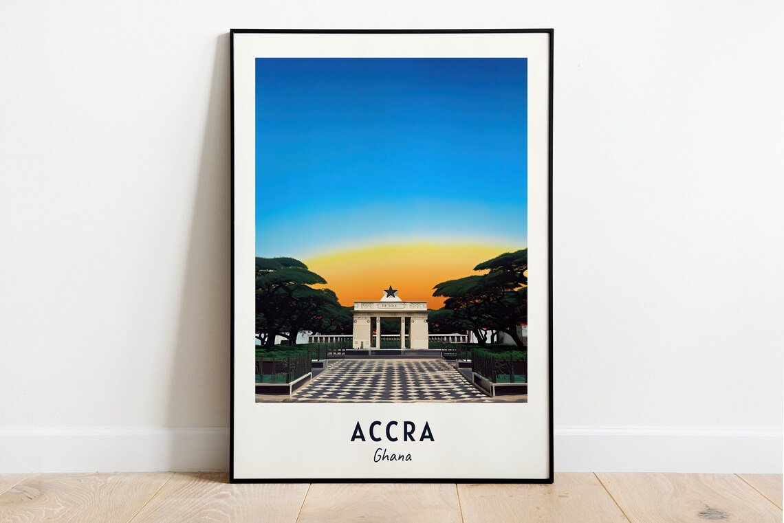 Accra Ghana Independence Arch Sunset Monument African Travel Poster