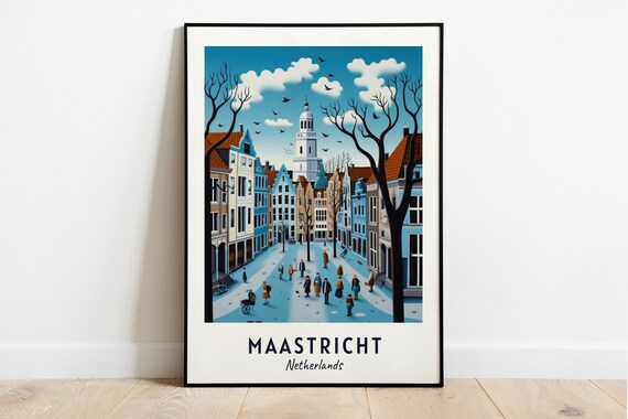 Maastricht Netherlands Winter Street Scene Crowds Travel Poster