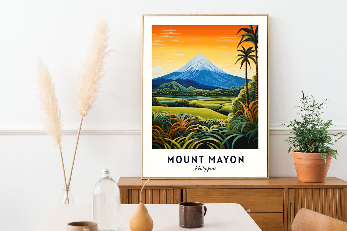 Mount Mayon Philippines Volcano Sunset Vintage Travel Poster - Image 2