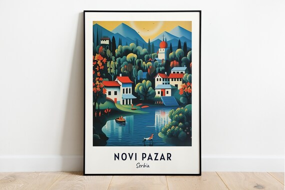 Lakeside Mountain Village with Church Novi Pazar Serbia Poster
