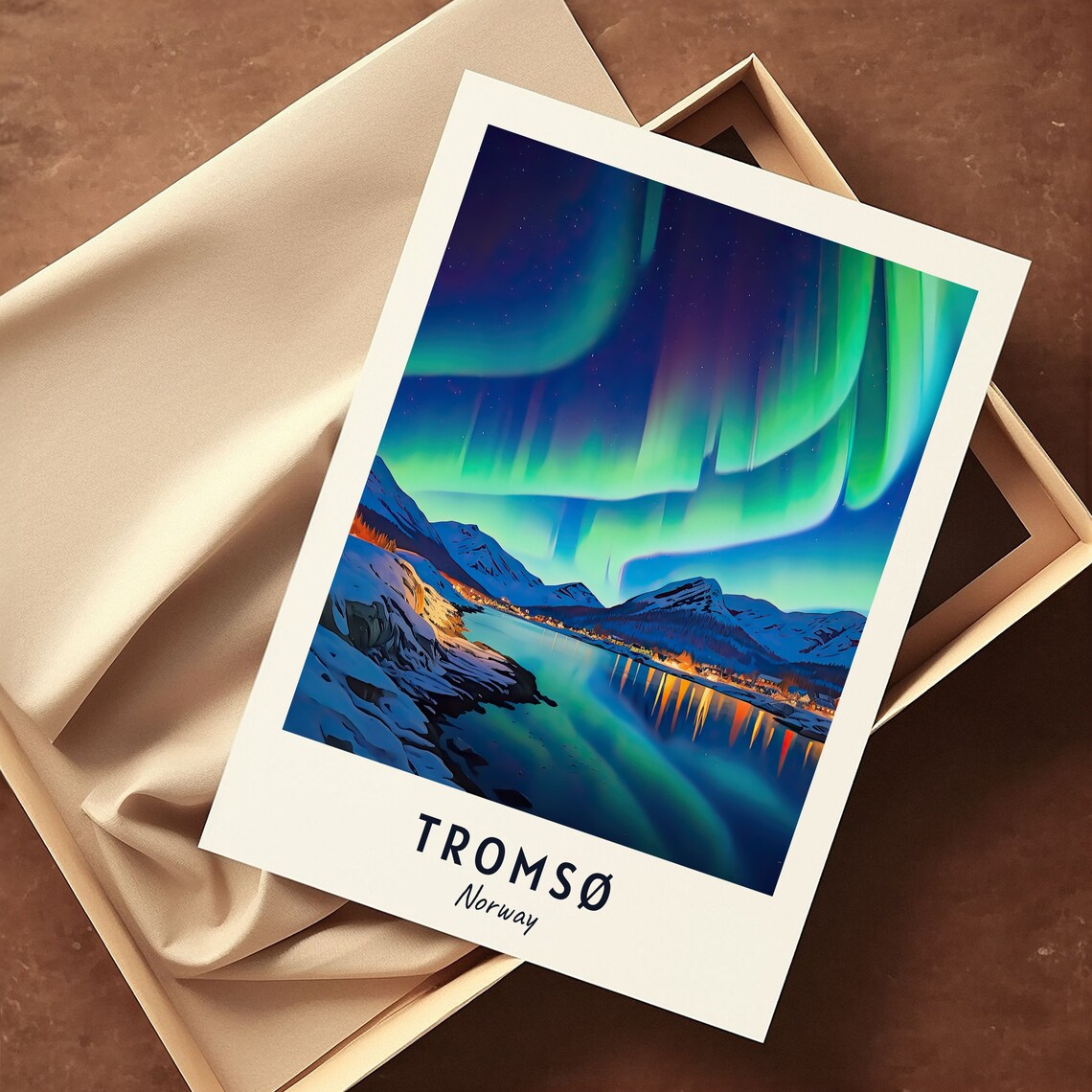 Tromso Norway Northern Lights Fjord Winter Night Sky View Poster - Image 3