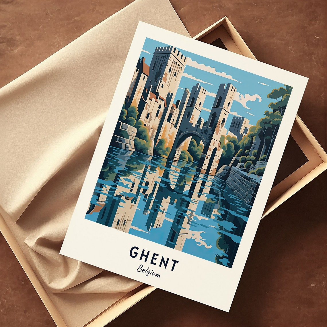 Ghent Belgium Medieval Gravensteen Castle Canal Reflection Poster - Image 3
