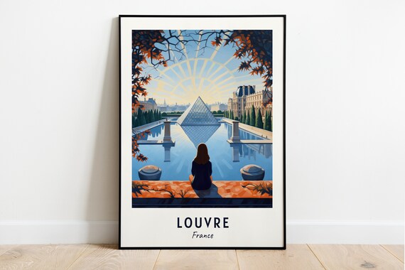 Louvre France Glass Pyramid Reflecting Pool Warm Sunset Poster