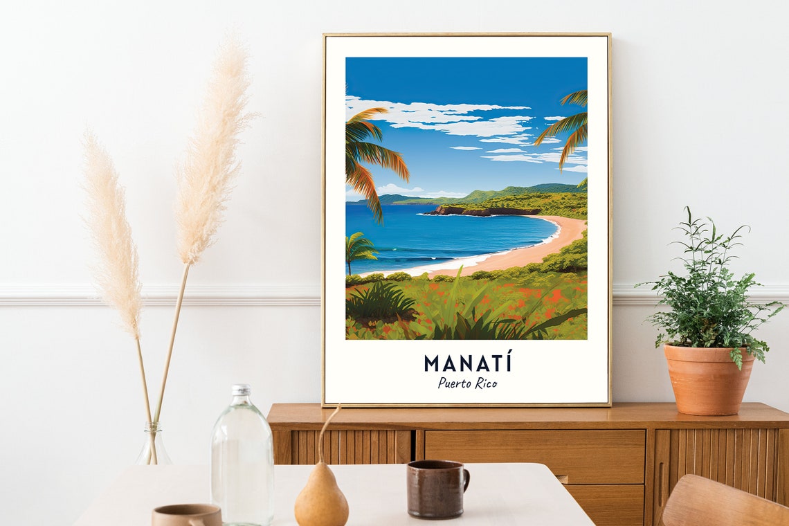 Manati Puerto Rico Tropical Beach Palms Cove Caribbean Travel Poster - Image 2