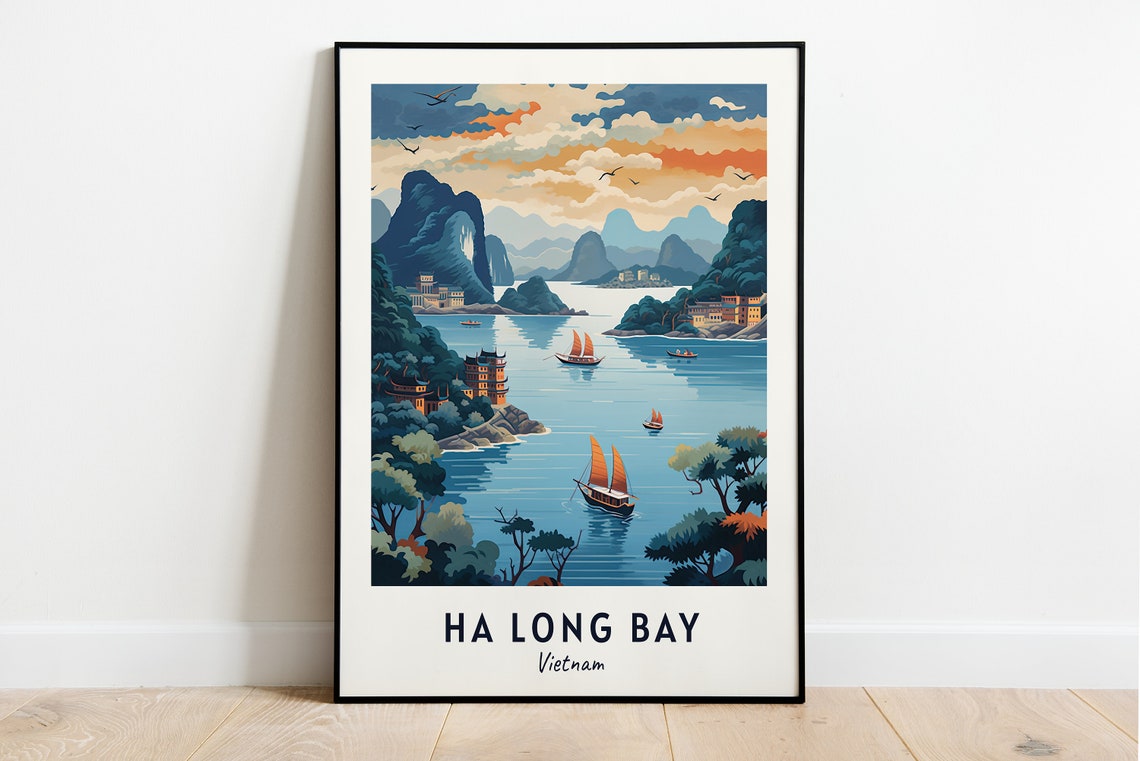 Ha Long Bay Vietnam Limestone Karsts Sailing Junks Travel Poster