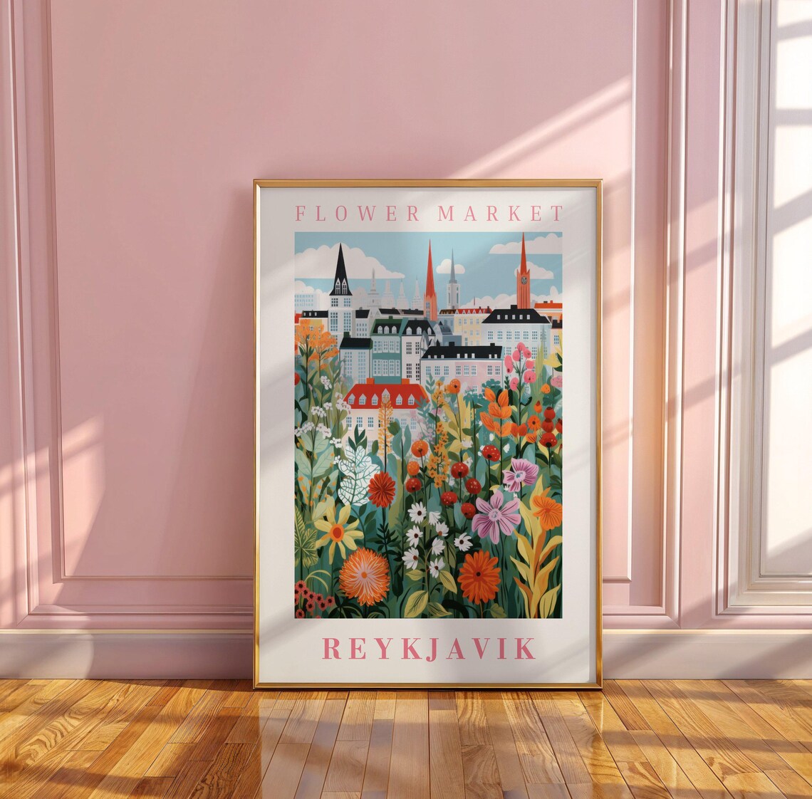 Reykjavik Flower Market Church Spires Wildflower Garden Poster - Image 3