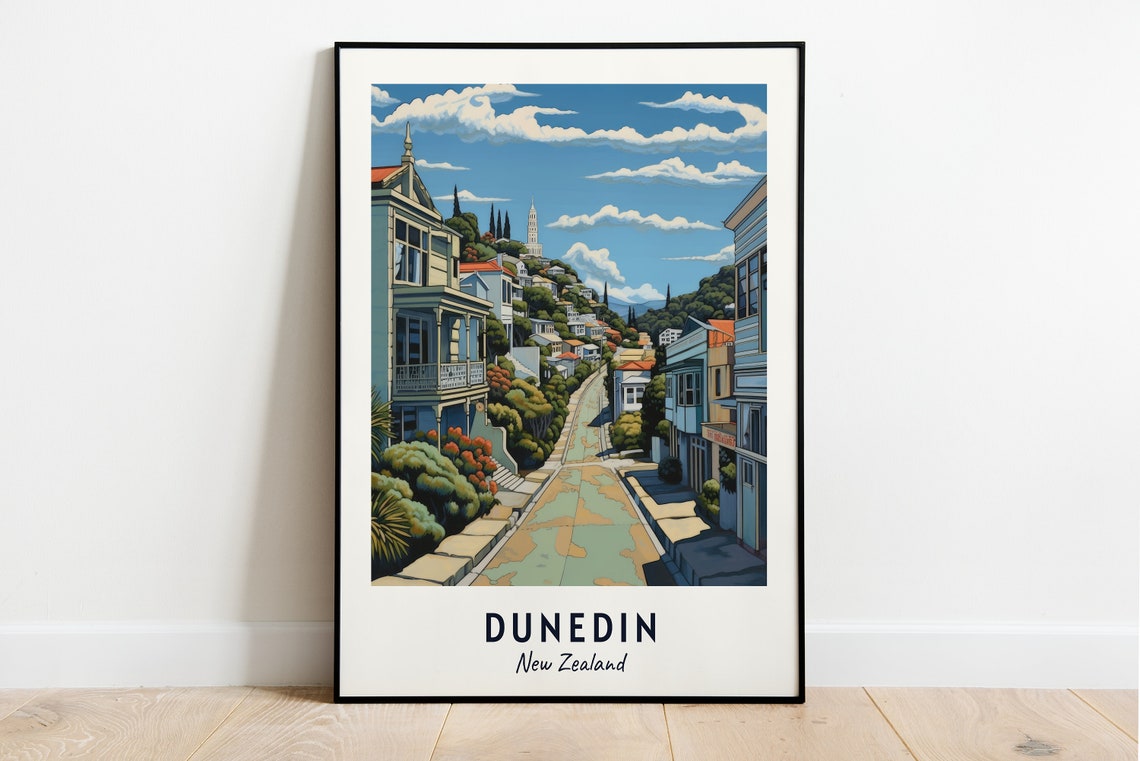 Baldwin Street Worlds Steepest Street Travel Print Wall Art Dunedin New Zealand City Print Travel Gift