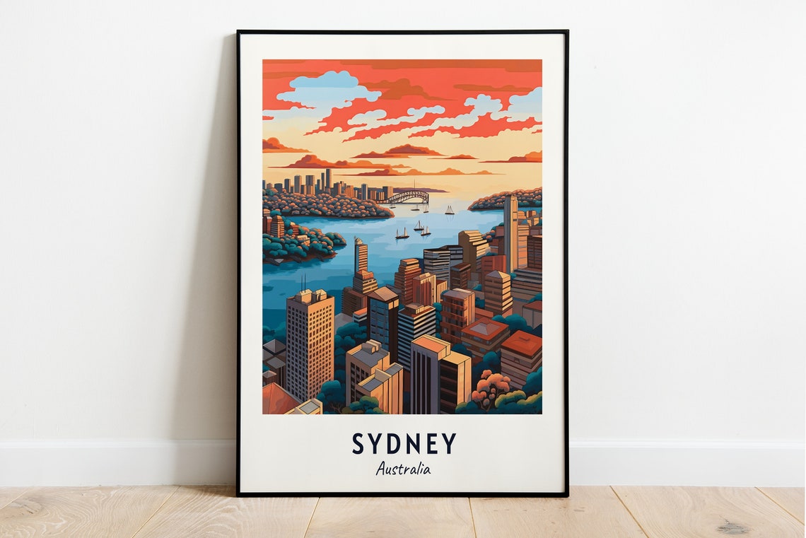 Sydney Australia Harbour Bridge Skyline Sunset View Travel Poster