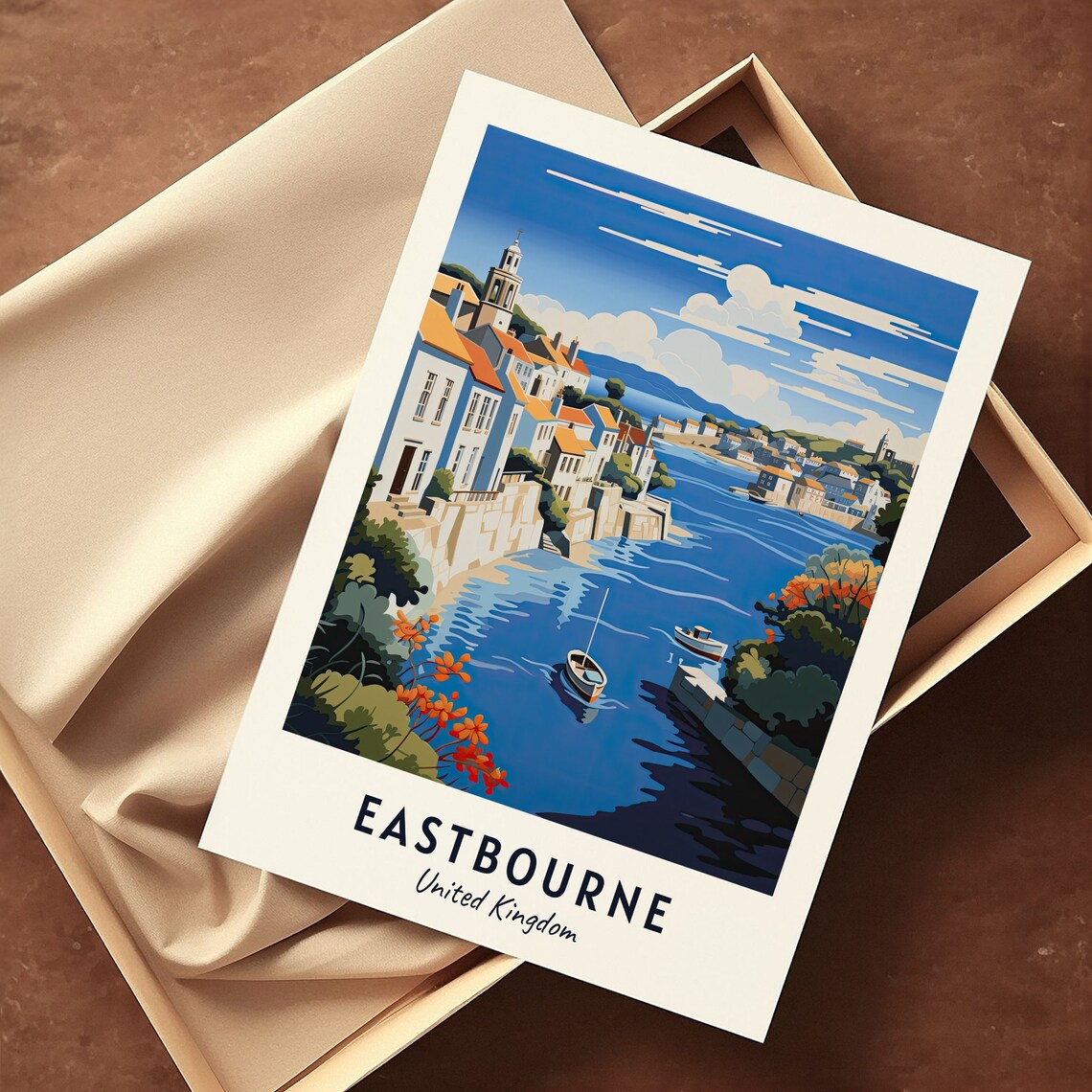 Eastbourne United Kingdom Harbour Town Boats Church Coast Poster - Image 3