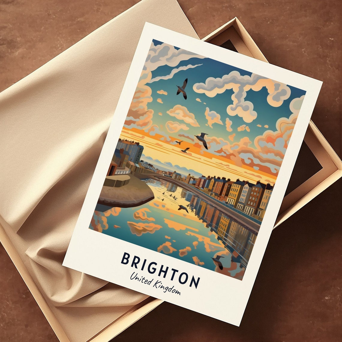 Brighton Seafront Esplanade Sunset Reflections Seagulls Travel Poster - Image 3