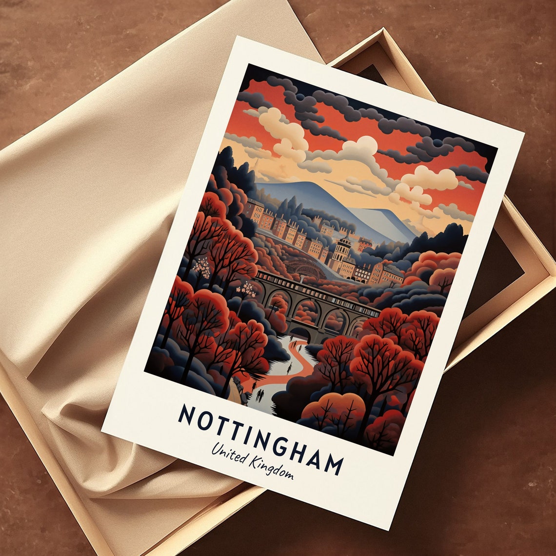 Nottingham Autumn Viaduct Rustic Red Forest Path Travel Poster - Image 3