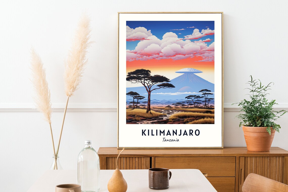Kilimanjaro Tanzania Snowcapped Peak Savanna Sunset Travel Poster - Image 2