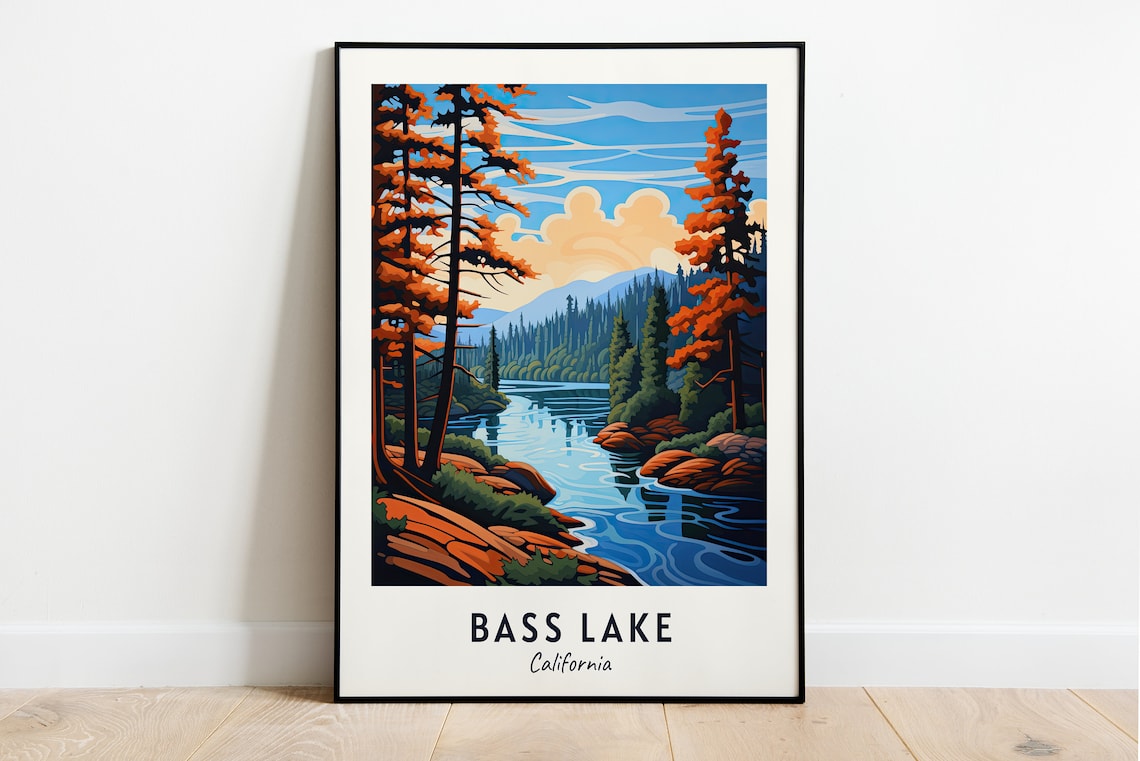 Bass Lake Travel Print Bass Lake California Travel Gift Printable City Poster Wedding Gift Birthday Present