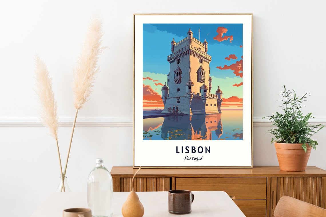 Belem Tower Lisbon Portugal Golden Sunset Over The Tagus Poster - Image 2