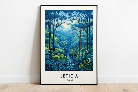 Leticia Colombia Amazon Rainforest Canopy Blue Green Travel Poster