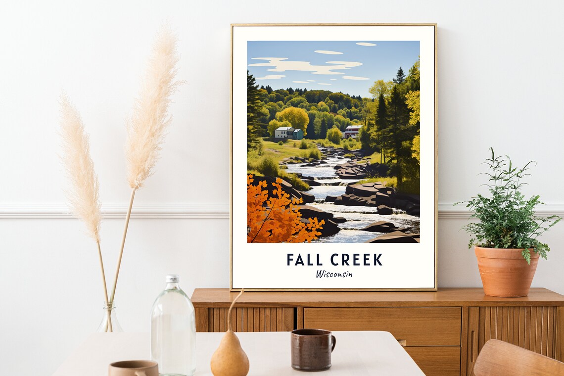 Fall Creek Wisconsin Autumn Creek Waterfall Rocks Travel Poster - Image 2