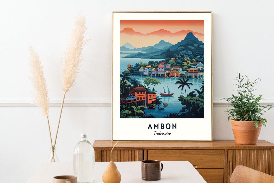 Ambon Bay Indonesia Colorful Waterfront Village At Sunset Poster - Image 2