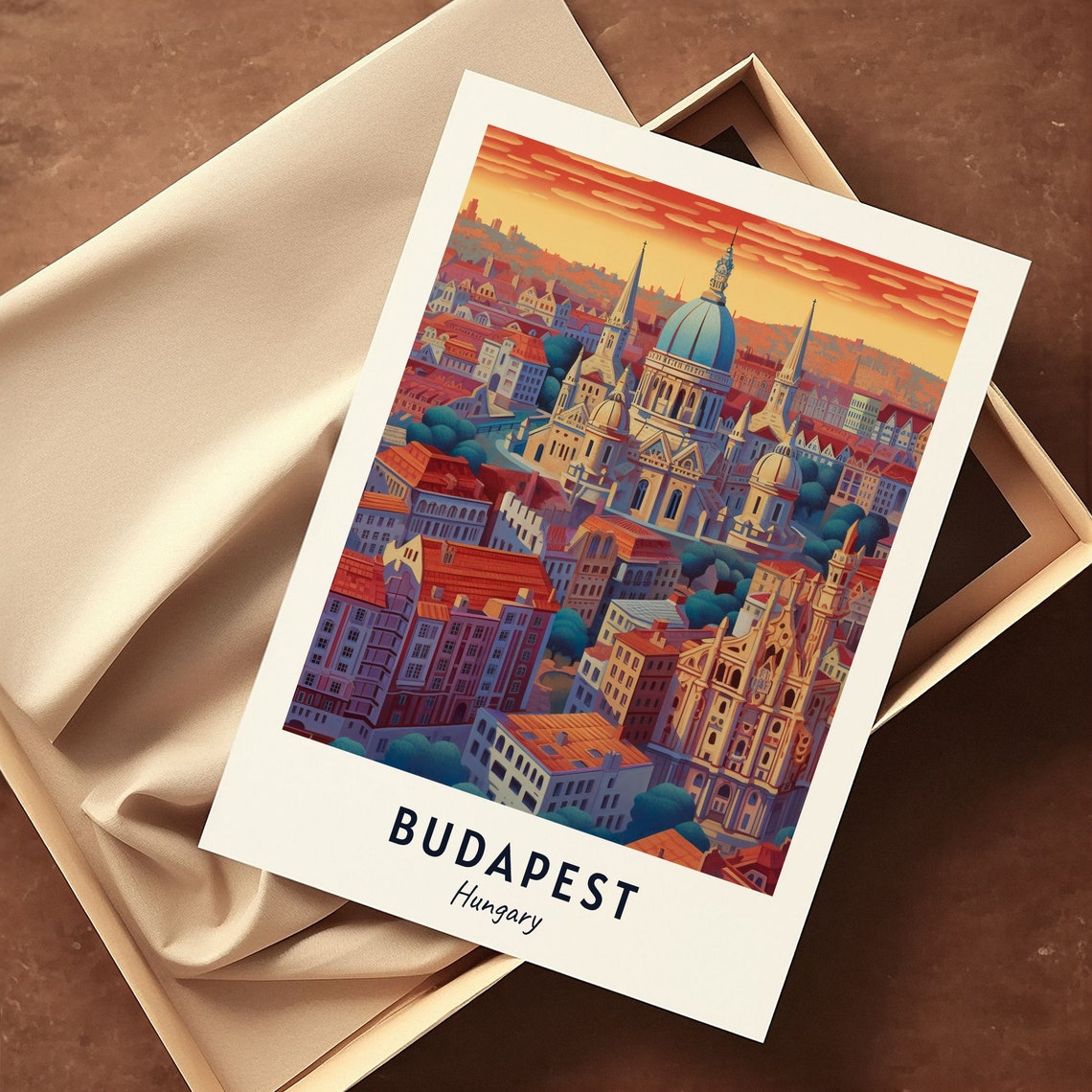 Budapest Hungary Basilica Dome Sunset Rooftops Travel Poster - Image 3
