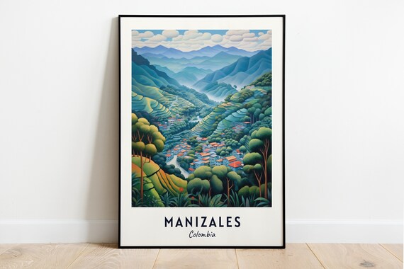 Manizales Colombia Andes Mountain Valley Coffee Town Travel Poster