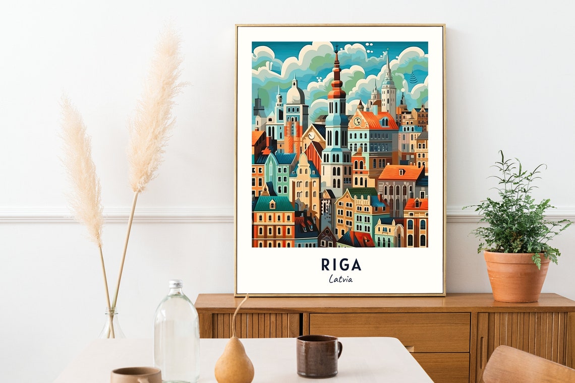 Riga Latvia Old Town Colorful Spires Rooftops Cloudscape Poster - Image 2