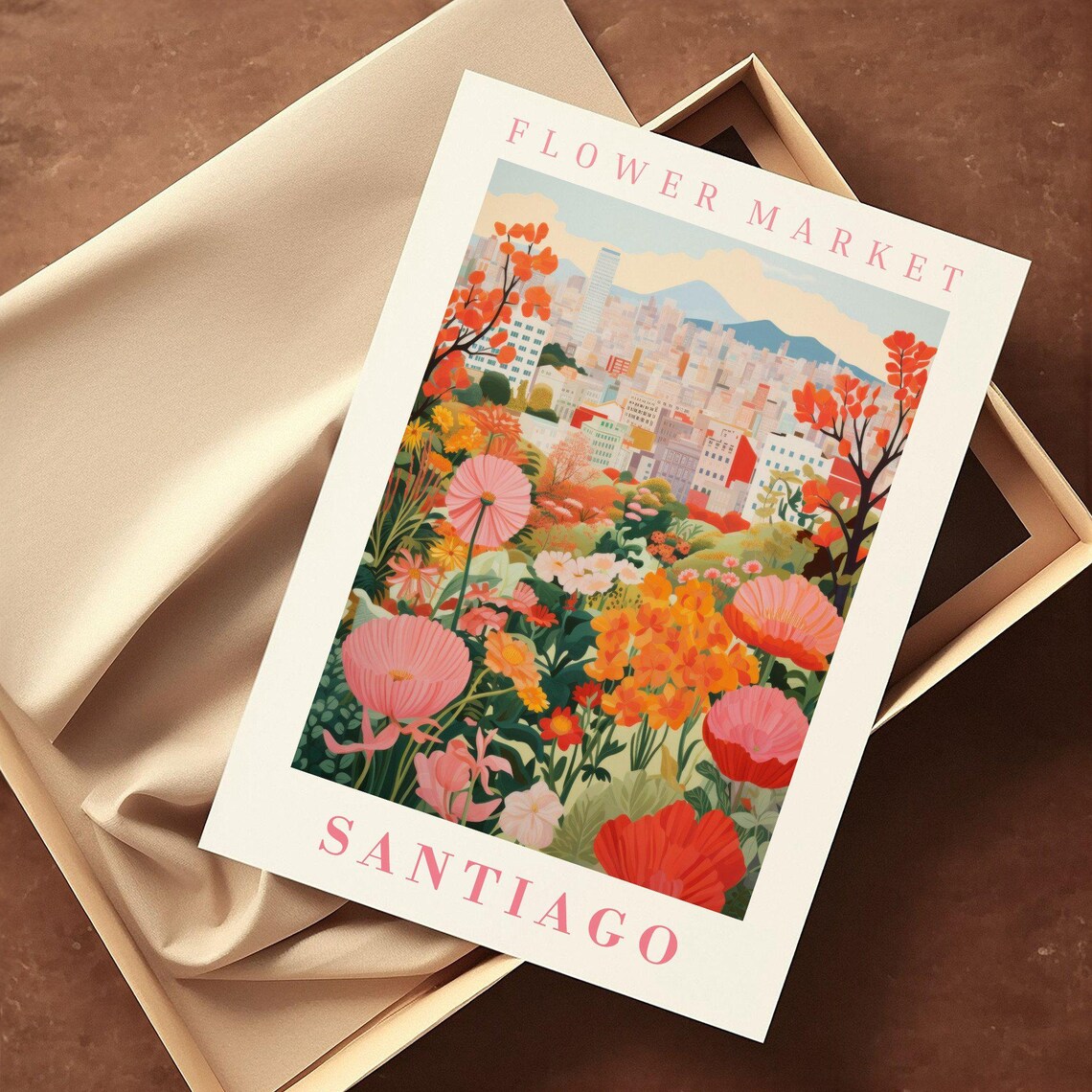 Santiago Flower Market Poster with Andes Skyline Poppy Garden - Image 2