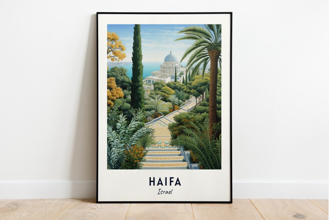 Bahai Gardens Travel Print Wall Art Haifa Israel City Print Bahai Gardens Travel Gift Bahai Gardens Poster Wall Art