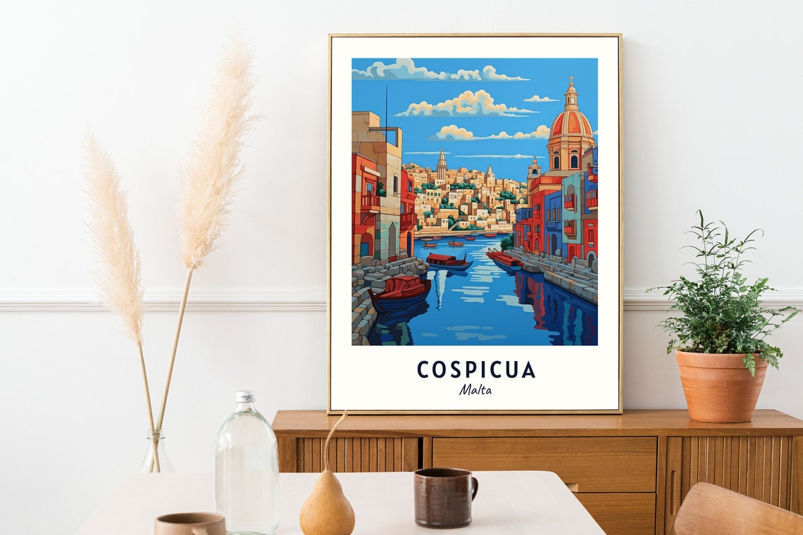 Cospicua Three Cities Waterfront Church Dome Malta Travel Poster - Image 2