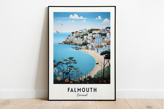 Falmouth Cornwall Coastal Town Overlooking the Bay Travel Poster