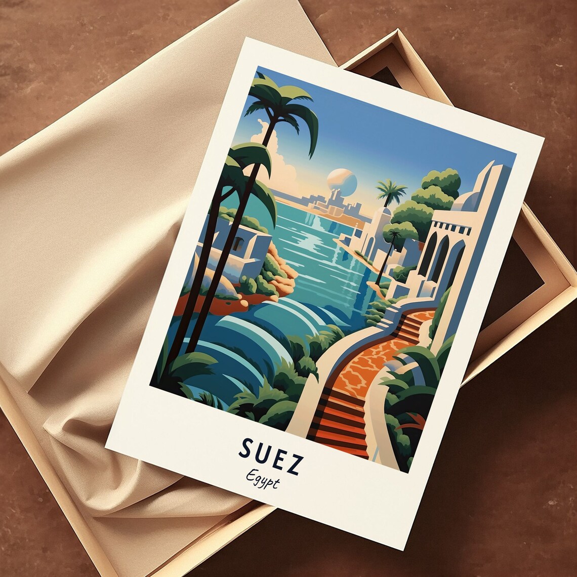 Suez Canal Waterfront Palm Promenade Historic Egypt Travel Poster - Image 3