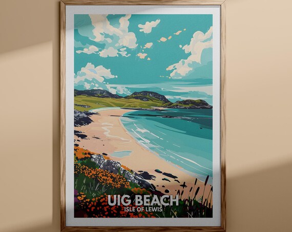 Uig Beach Isle of Lewis Pink Sand Turquoise Wildflowers Poster