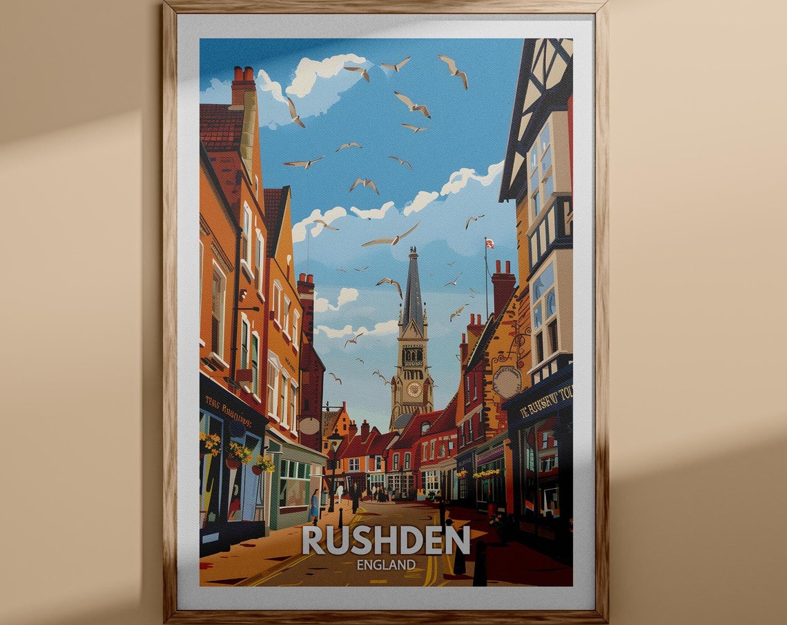 Rushden England Historic Market Town Street Vintage Travel Poster