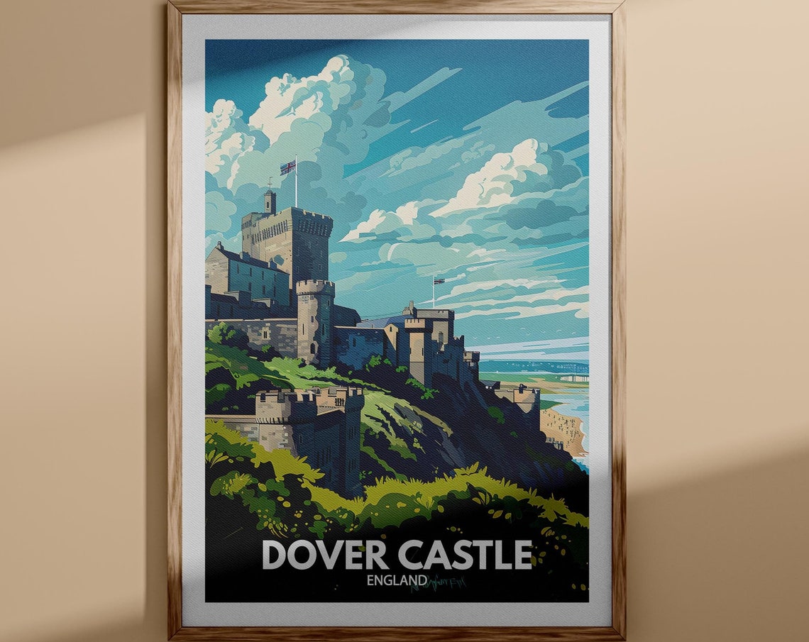 Dover Castle England Travel Poster Clifftop Fortress Coastal View