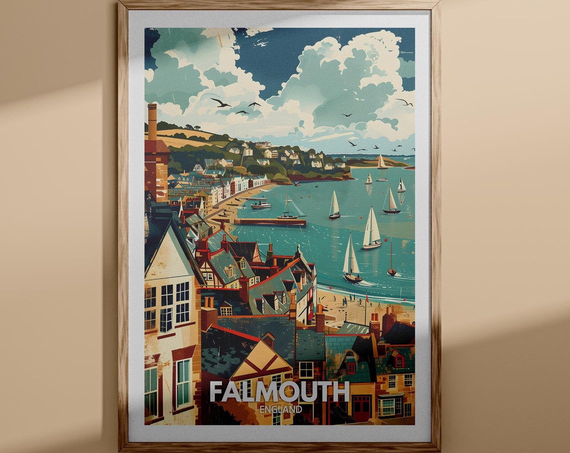 Falmouth Print Falmouth Poster Uk Wall Art England Wall Art Decor British Travel Poster United Kingdom Print England City Art