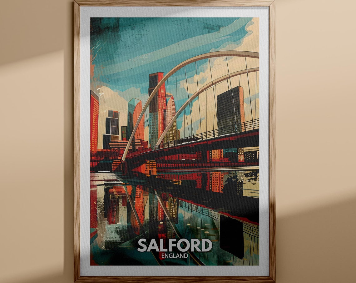 Salford Print Salford City Poster Uk Wall Art England Wall Art Decor British Travel Poster United Kingdom Print England City Art