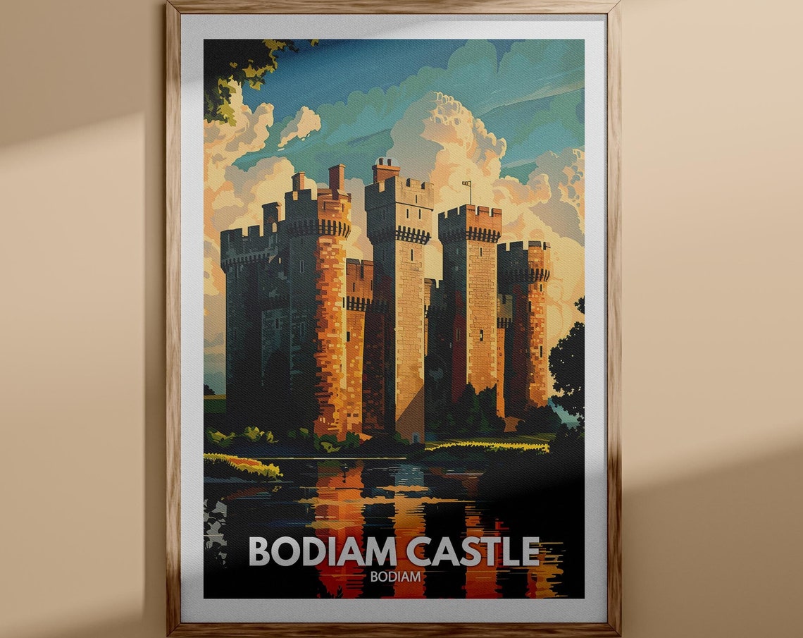 Bodiam Castle Moat Reflection Medieval Towers Sunset Travel Poster