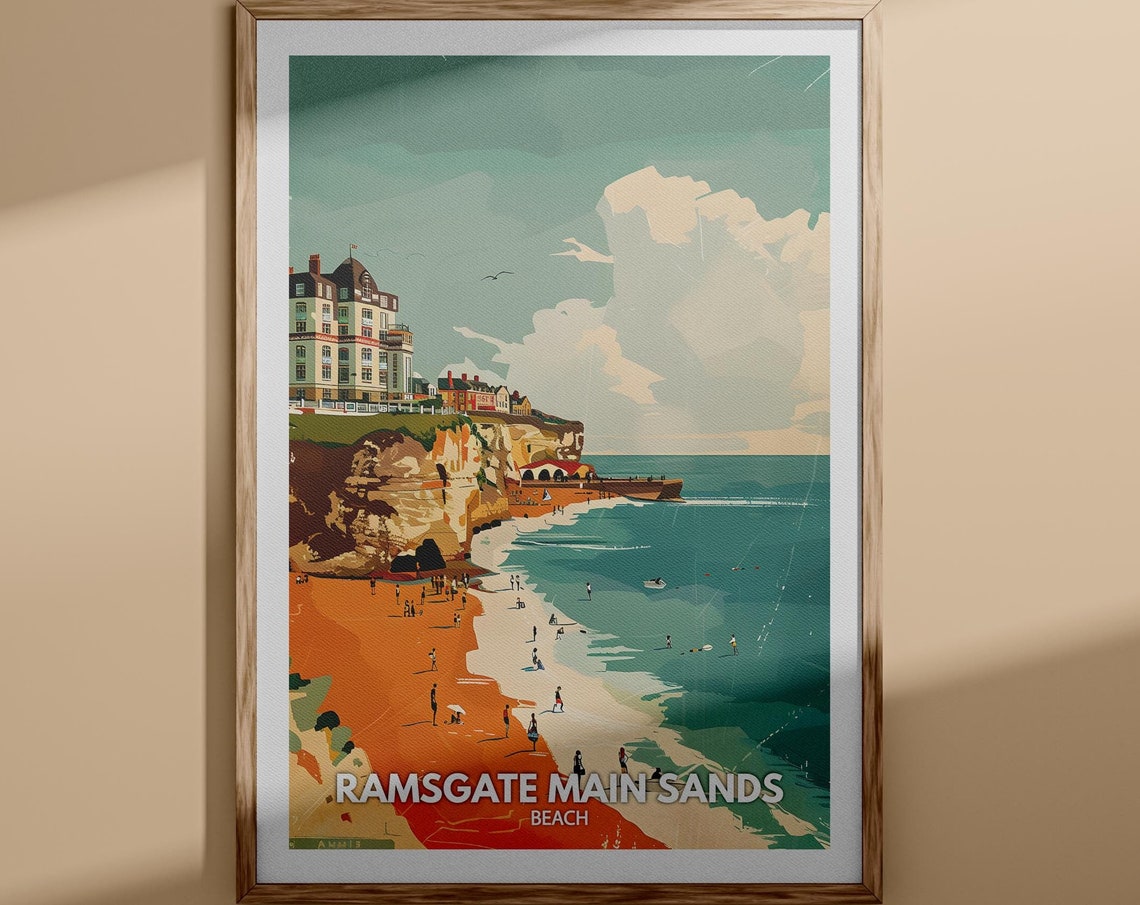 Ramsgate Main Sands Beach Pier Swimmers Sunny Kent Coast Poster